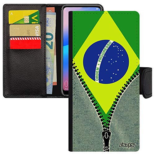 Coque Samsung S21 cuir drapeau Brésil au stade de foot avec rabat porte cartes pratique