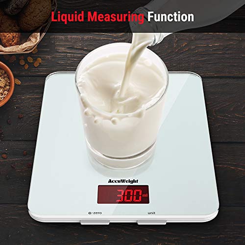 ACCUWEIGHT-Bascula-Digital-de-Cocina-con-Superficie-de-Vidrio-Templado-5kg11-lbs-Balanza-Alimentos-Multifuncional-con-Pantalla-LCD-para-Peso-de-Comida-Alta-Precision-hasta-1g-Blanco