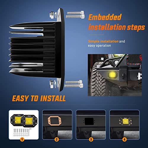 Image of Nilight 2PCS 42W Flush Mount Amber LED Light Pods Upgraded Spot Flood Combo Beam Driving Light LED Work Light with 16AWG Wiring Harness Kit-2 Leads,2 Years Warranty