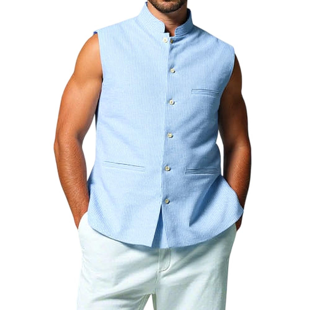 saras aajeevika 100% Pure Cotton Nehru Jacket for Men | Regular Fit Formal Traditional Ethnic Waistcoat | Sleeveless Modi Jacket with Pockets | Men's Casual Suit Vest for Festive & Wedding Occasions-picture-41