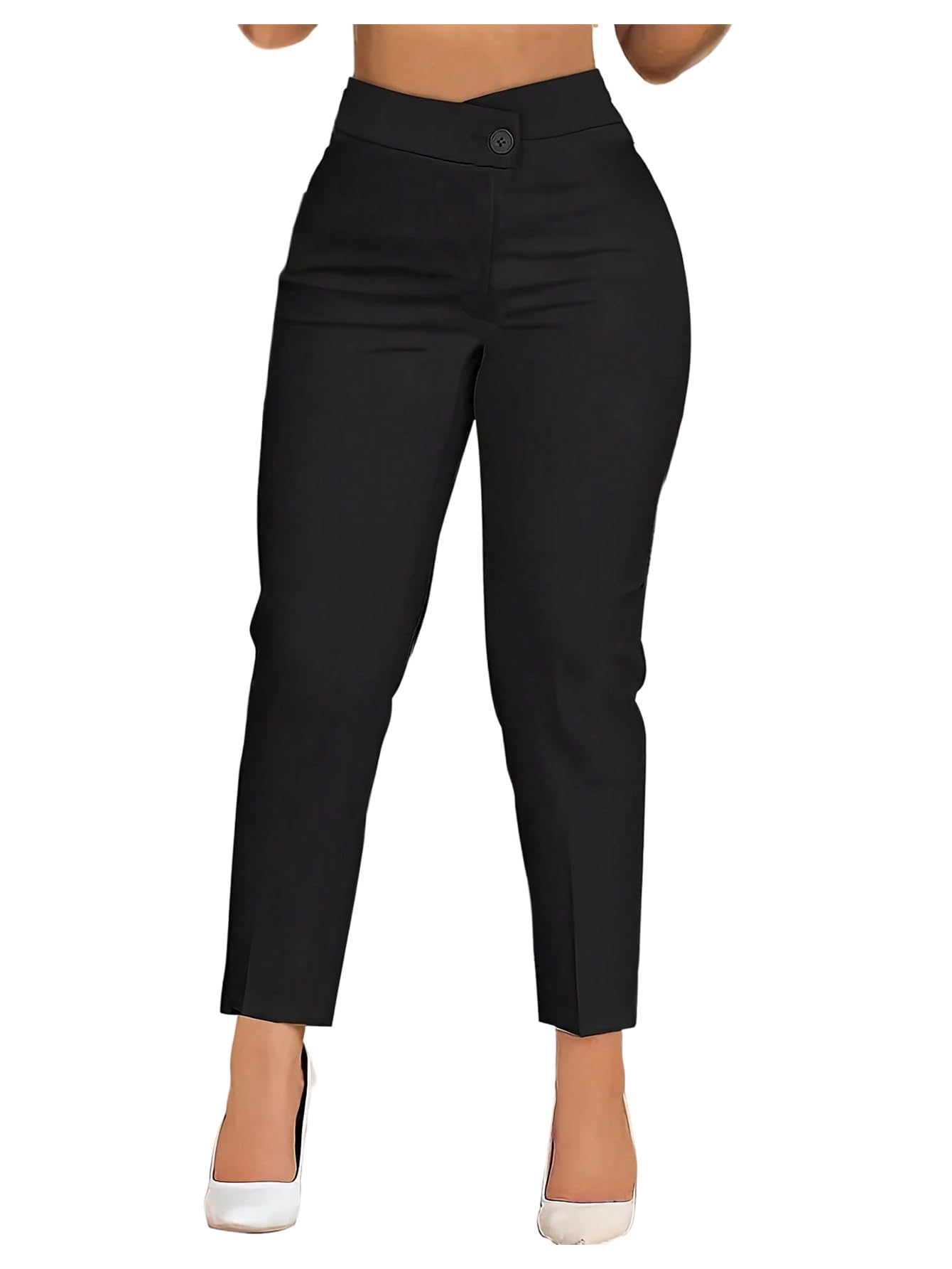 SHENHE Womens Crossover V Waisted Cropped Dress Pants Business Casual Work Office Skinny Trousers