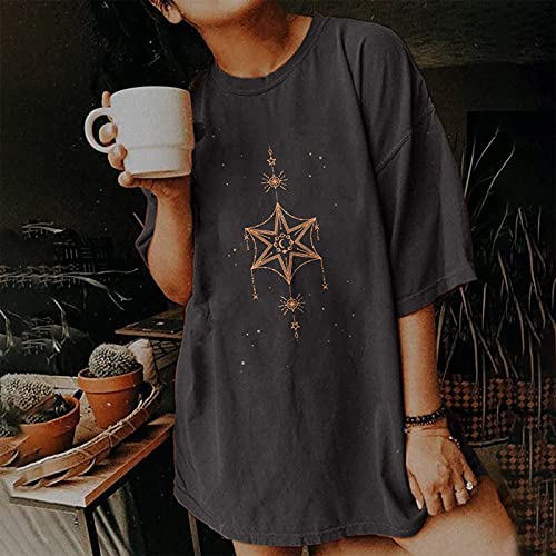 Image of Summer Y2k Tops for Womens, Casual Vintage Short Sleeve T-Shirt, Girls Oversize Loose Round Neck Elastic Tee