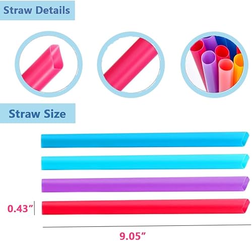 Miniatura 2 de Envueltas individualmente 100 pajitas multicolor jumbo, pajitas Boba para batidos, batidos de plástico desechables de boca ancha (0.43 pulgadas de