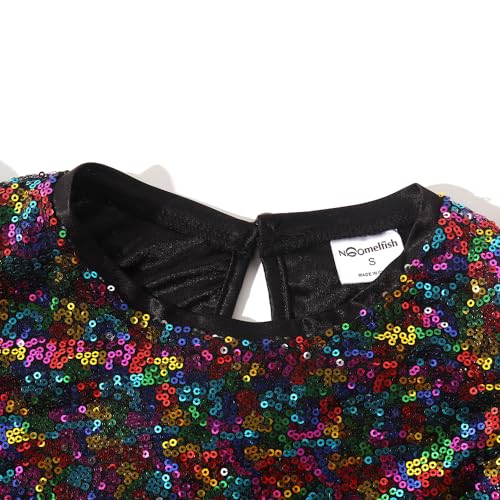 Image of Noomelfish Girls Short Sleeve Sequin Shirts Party Glitter Sparkly Tops Blouse (5-12 Years)