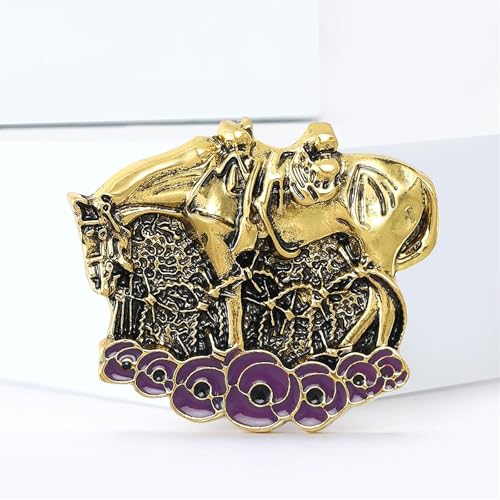 Image of Dreuyet Horse Brooch Pin Horse Racing Suit Lapel Pin for Women Men Rhinestone Antique Gold Horse Animal Brooch Clothing Outfits Accessory Jewelry