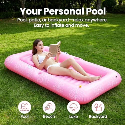 Zeraty Inflatable Tanning Bed Pool Lounger - 2-in-1 Tanning and Floating Rafts for Adults, Personal Sunbathing Pool with Cup Holder, Ice Tray and Sprinkler, for Beach Backyard (330lbs Capacity)