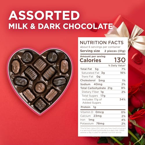 Valentine\'s Day Assorted Chocolates Gift Tin Basket - Heart Shaped Box With Assorted Milk Chocolate Truffles For Valentine\'s Day Gifts, Anniversary, Birthdays, Party & Treats