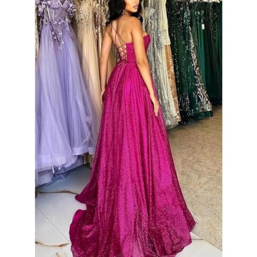 Glitter Tulle Prom Dresses for Women Long 2024 Spaghetti Straps Cocktail Party Dress with Slit2