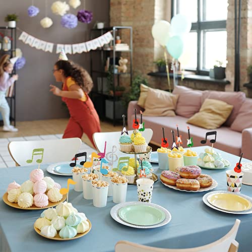 Hokpa Music Notes Cupcake Toppers 24Pcs Guitar Cupcake Toppers Rock Cupcake Toppers For Musician Birthday Party Baby Shower Decor #TOP2