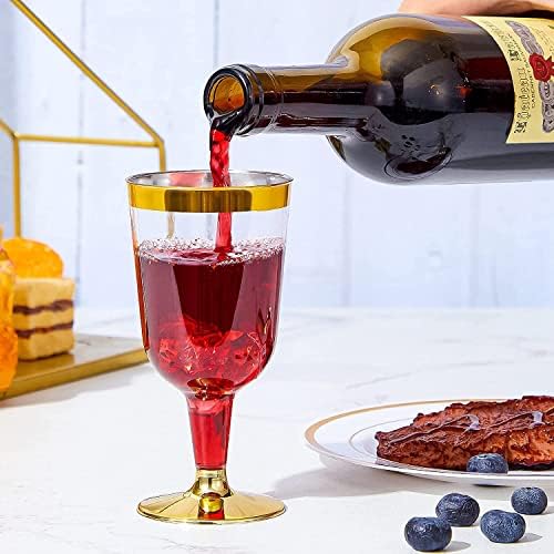 LATERN 30Pcs Plastic Wine Glasses, 170ml Gold Wine Tasting Glasses Reusable Stemmed Party Wine Cups for Drinks Whiskey Champagne Beer Cocktail Martini (13.4 x 6.5cm)