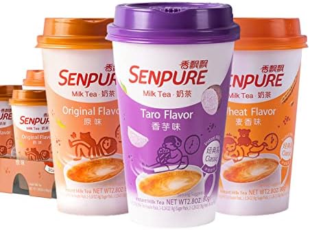 Senpure 9-Pack Milk Tea Original Flavor&Taro Flavor&Wheat Flavor with DIY Sugar Pack, Authentic Instant Tea, serve Cold or Hot Drinks