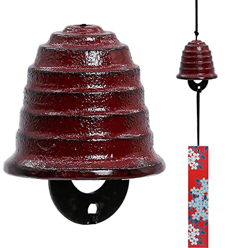 A.f.n.a.l Japanese Wind Chime Cast-Iron Outdoor Ornament For Garden, Patio & Balcony, Hanging Metal Wind-Bell Decoration Gift, Blessing Pendant Windchimes & Pvc Wind-Catcher, Waterline - Red #TOP8
