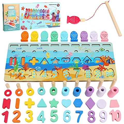 Sitodier Wooden Number Puzzle Sorting Montessori Toy for Toddlers | Shape Puzzle Matching Counting Fishing Game for Ages 3 4 5 Years Kids Math Stacking Preschool Educational Learning Activities Toy Cover