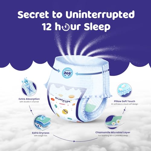 Image of Bumtum Baby Overnight Diaper Pants - Size NB (2-5 kg), 36 Count | All night Absorption with Pillow Soft Comfort | No Leak | 100% Rashfree | With soothing Chamomile Microbial Layer | Pack of 1