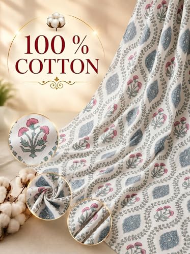 Image of Mafatlal 144 TC Heritage 100% Cotton Bedsheet for Twin Bed & Single Size Bed with Pillow Cover (90x60 inches), Jaipuri Rajasthani Design, Extra Soft & Wrinkle Free| Soft Blue