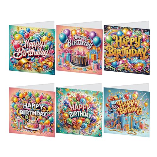 Peinture diamant : lot de 6 kits de cartes de vœux d'anniversaire avec enveloppes