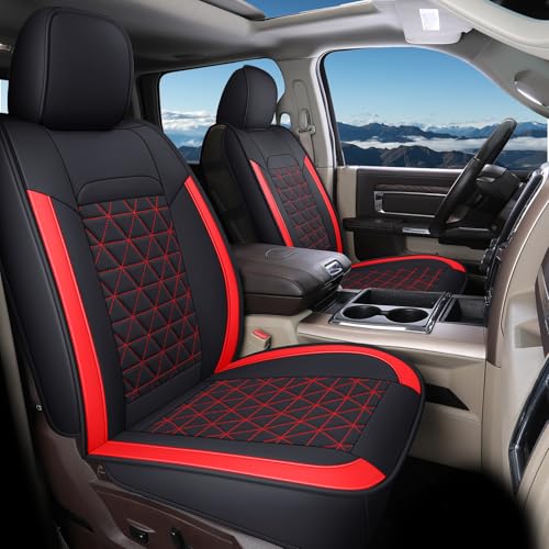 Image of Coverado Seat Covers Full Set, Waterproof RAM 1500 Seat Cover Compatible with 2002-2026 Dodge RAM 1500 2500 3500 Truck Pickup Crew Double Mega Quad Cab with Flat Bench, Red