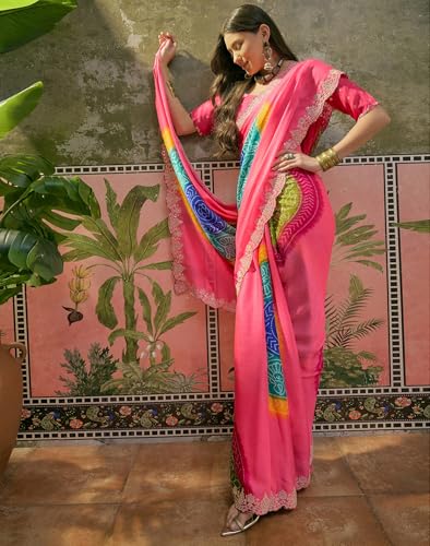 Image of SIRIL Women's Chiffon Scalloped Border Sequins Embroidery Saree with Unstitched Blouse Piece