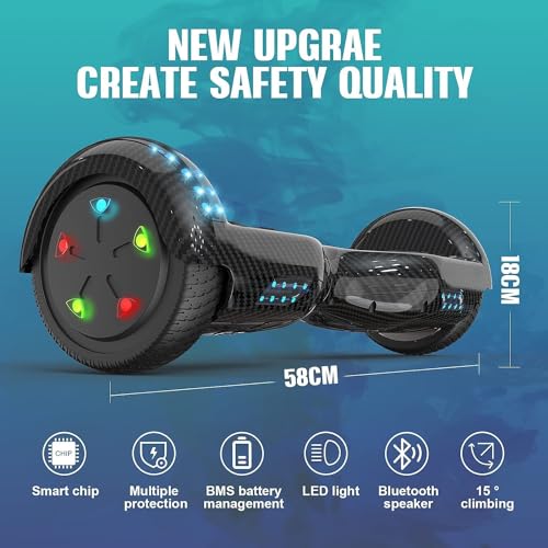 GeekMe Hoverboards 6.5”Zweimotoren 2-Rad-Hoverboards Hoverboards mit LED-Leuchten Bluetooth