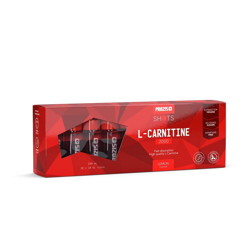 Prozis L-Carnitina 2000 20 flaconcini Limone - Integratore liquido, Pronto a consumare, Adatto a vegetariani, Migliora l'uso dei grassi durante