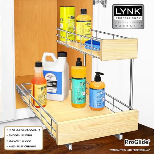 Image of LYNK PROFESSIONAL SELECT Pull Out Under Sink Kitchen Cabinet Organizer - 11.5 in. x 18 inch deep Drawer - Sliding Shelf Organizer and Undersink Storage Shelves - Lifetime Ltd. Warranty - Chrome