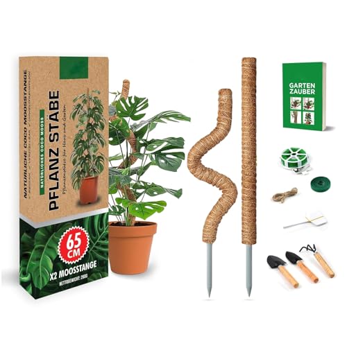 Set di 2 bastoncini per muschio da 60 cm, in cocco, per piante rampicanti di piccole e medie dimensioni come Monstera, Filodendro e ederutute, con set di attrezzi da giardino e e-book