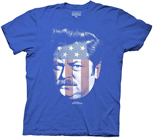 Parks and Recreation Ron Swanson Stars & Stripes T-Shirt ,X-Large,Royal Blue
