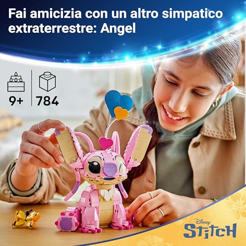 | Disney Angel - Lilo & Stitch Giocattolo da Costruire - Personaggio da Esposizione in Mattoncini con 3 Palloncini a Cuore e Farfalla - Regalo per Bambine, Bambini da 9 Anni e Fan Adulti - 43257 - Lego - Immagine 1