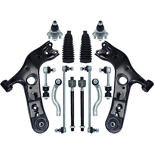 HAWK BROTHER Control Arm, 14PCS Suspension Kit Front Lower Ball Joint Sway Bar Stabilizer Link Tie Rod Bellows Replacement For Toyota RAV4 2006-2018