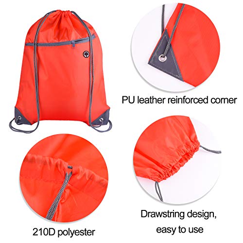 Image of KUUQA 12Pcs Drawstring Backpack Bags Bulk with Zipper Pocket Christmas Gift Bag(Red)
