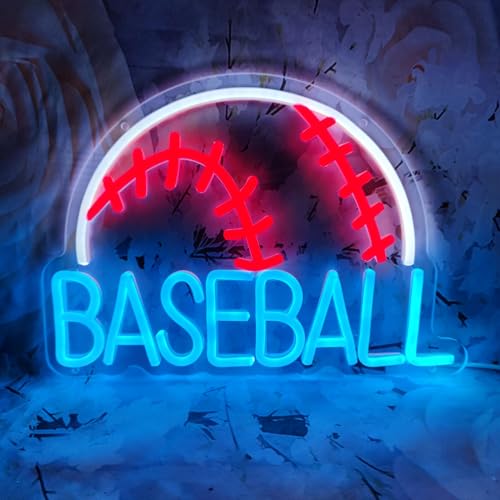 Image of Baseball Neon Sign Baseball Decor Baseball Light Neon Signs for Wall Decor Men Neon Wall Decor Baseball LED Sign for Man Cave Boy Bedroom Baseball Club Bar Party, 13.3 inch x 9.4 inch
