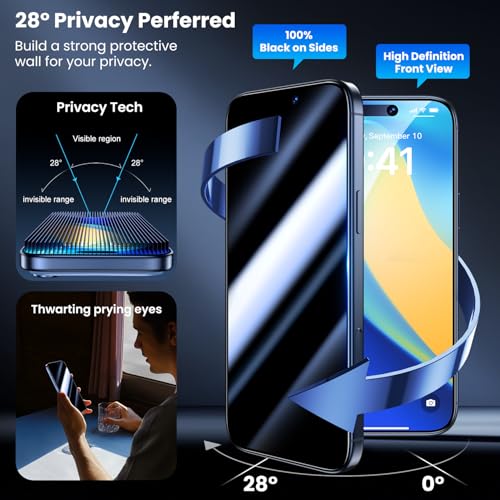 Image of Uyiton for iPhone 16 Pro Max Privacy Screen Protector, [Easy to Install] [Zero Bubble] Shatterproof Full Coverage Anti-Fingerprint & Scratch Proof Tempered Glass, 2 Pack