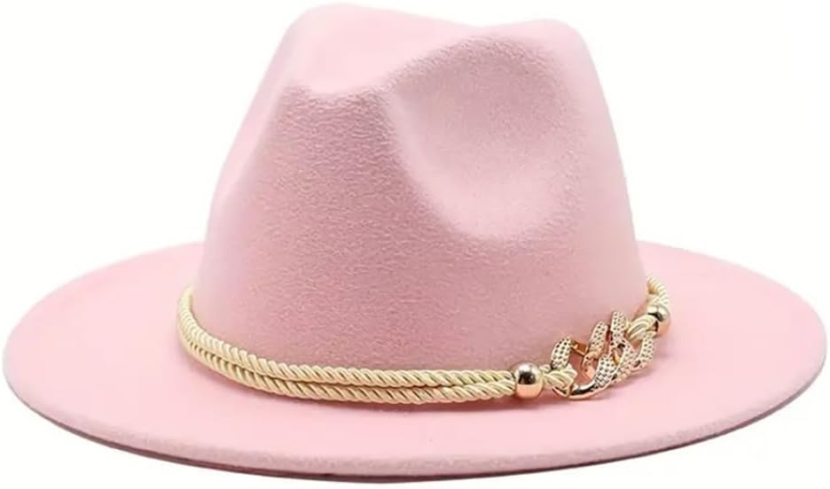 Fashion Men & Women Wide Brim Fedora Hats with Ring Belt Buckle Adjustable Church Dress Floppy Panama Hat Derby Cap