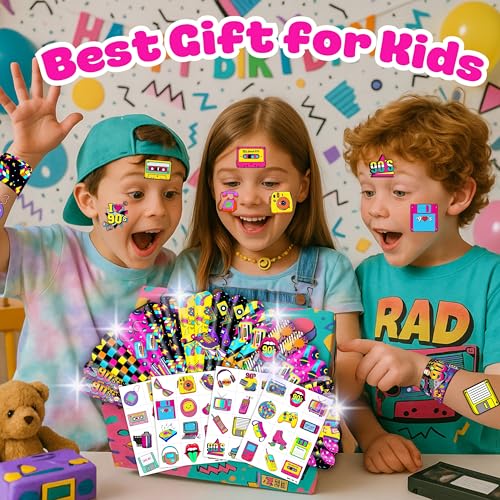 72PCS 90s & 80s Party Favors - 48PCS Pre-Cut Tattoos & 24PCS Slap Bracelets, Retro 90s Birthday Party Supplies Decorations, Ideal for Kids’ Classroom Prizes & Rewards for Boys & Girls - Image 5
