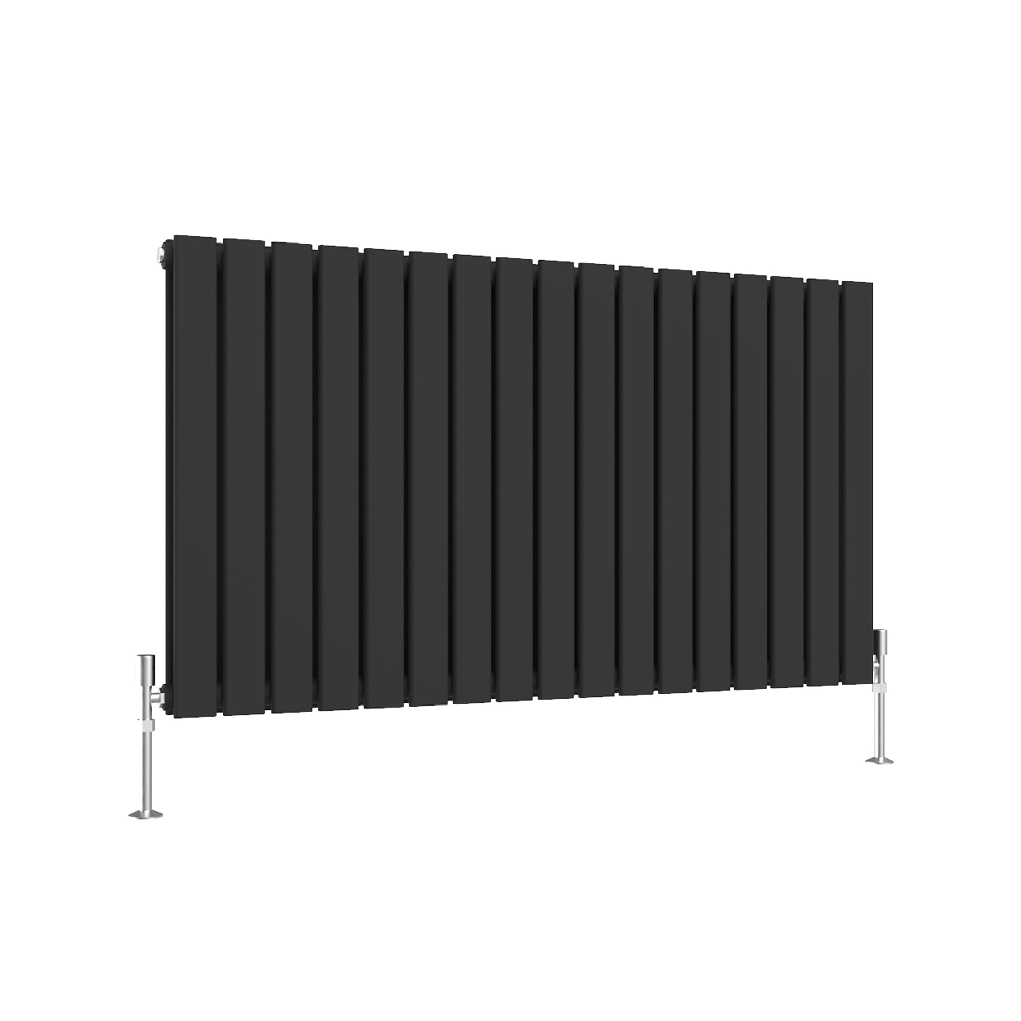 SLINE SANITARY Black Flat Panel Designer Radiator 600x1156mm Horizontal Double Column Wall Mounted Central Heating Radiator for Bathroom & Living Room
