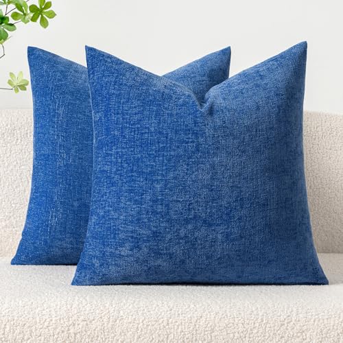 Image of MIULEE Pack of 2 Couch Throw Pillow Covers 18x18 Inch Soft Royal Blue Chenille Pillow Covers for Sofa Living Room Solid Dyed Pillow Cases