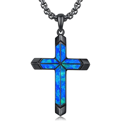 TwoAnts Cross Necklace for Men 925 Sterling Silver Turquoise Cross Pendant Necklace Religious Protection Jewelry Gifts for Women