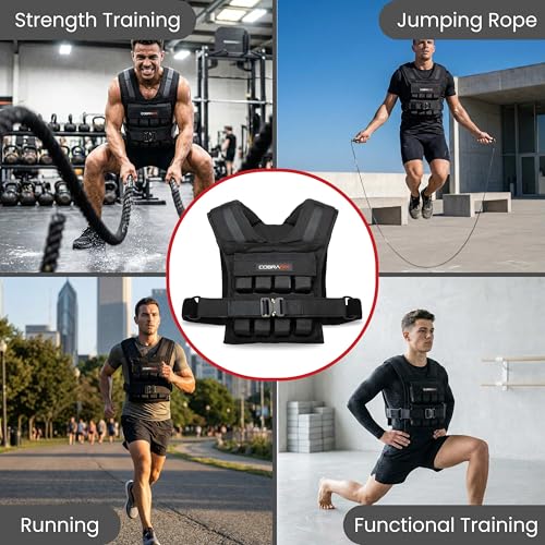 Image of COBRASIX Weighted Vest for Men | Adjustable Weight Vest with Removable Iron Weights | Heavy Duty Workout Vests for Walking, Running, CrossFit, Strength Training, Rucking & Calisthenics | 35lbs & 44lbs