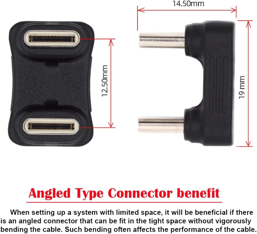 480Mbps USB-C Type C Male to Male Coupler Extender Power Data Adapter Opposite U Shape Back Angled for Power Bank Phone Laptop image 3