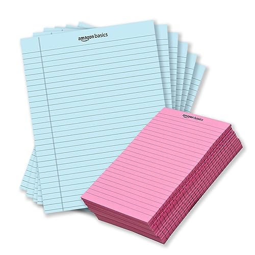 Image of AmazonBasics Wide Ruled 10.5x8.5 Blue (Pack of 6) & 5 x 8 Pink (Pack of 12)- Inch 50-Sheet Lined Writing Note Pad