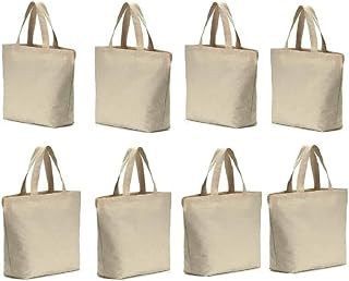 8 Reusable canvas Tote Bags Bottom Gusset Heavy Tote Shopping Bag Washable Grocery Tote Bag,Multi-purpose Blank Canvas Bags Use for Grocery Bags,Book Bags,Shopping Bags,Craft DIY,Gift(15.5''x13''X3'')