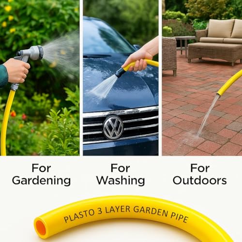 Image of PLASTO Garden Pipe 30 Mtr (100ft), 3 Layer, Heavy-Duty Flexible Water Hose with Hose Connector, Anti-Kink, Weatherproof, 2-Year Warranty, (3 /4 Inch / 20mm)