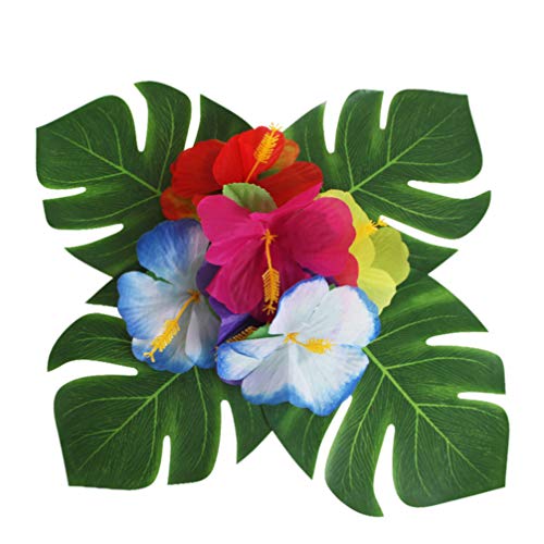 Pretyzoom 99 peças Decorações de festa havaiana Flores de hibisco Folhas de palma Papel Abacaxi Cupc