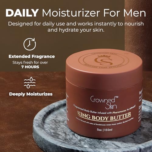 King Cologned Body Butter | Warm and Sensual Scent | Blended with Sandalwood & Leather | Infused with Organic Shea & Mango Butters | Moisturizing Formula with All-Day Fragrance | 5oz - Image 4
