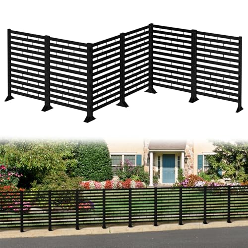 HASAKIESAA Fence Privacy Screen 12 Pack Garden Fence Outdoor Air Conditioner Fencing Panels Plastic Hide Trash Can Pool Equipment Enclosure with Stand for Outside Backyard Patio Blacony Deck Black