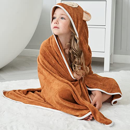 Image of HIPHOP PANDA Ultra Soft Hooded Baby Towel - 2-Layer Thick 500GSM Absorbent | Rayon Made from Bamboo, Hooded Bath Towel for Newborn, Infant, Toddler, Baby Registry - Monkey, 30x40 In