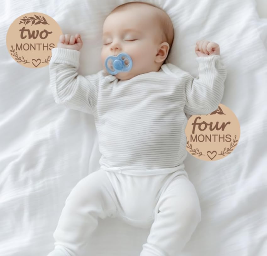 Image of Baby Monthly Milestone Marker Discs,4 Inch 1-12 Months Kraft Baby Monthly Milestone Cards Wooden Milestone Photo Cards for Baby Announcement and Milestones,Gender-Neutral Gift for Newborn Boy and Girl