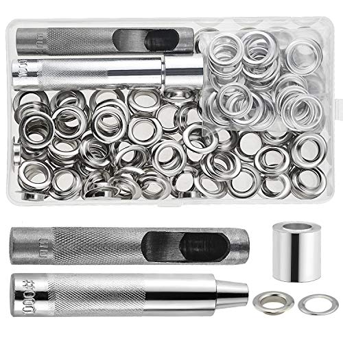 1/2 Inch (Inside Diameter) Grommet Kit,100 Sets Metal Grommets Eyelets with 3 Pcs Installation Tools for Craft Making, Repair and Decoration (Silver)