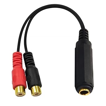 6.35mm to 2RCA Cable, Gold Plated 6.35mm 1/4 inch Mono TS Female to 2 Dual RCA Female Plug Y Splitter Adapter Cable - 8 Inch 6.35 FM/2RCA FM