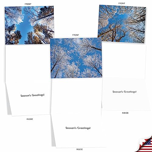 Image of The Best Card Company - 10 Holiday Note Cards for Christmas - Festive Bulk Assortment, Boxed Notecards with Envelopes (4 x 5.12 Inch) - Snow Tops M10017XS